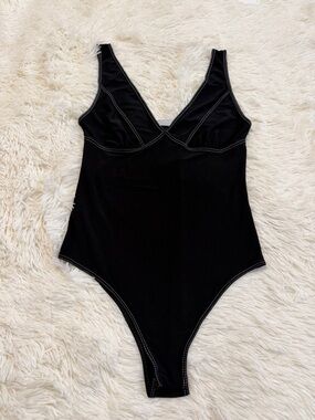 Zara Bodysuit Black with White Contrast Stitching